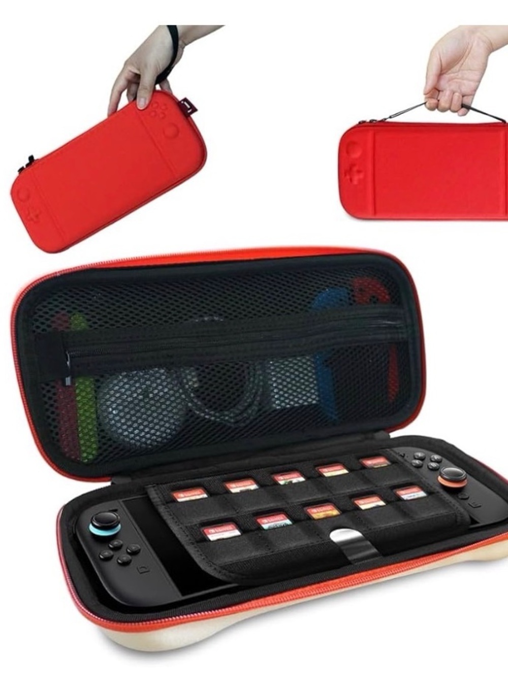 New- Red Portable Console Carrying Case with Game Card Storage- switch case